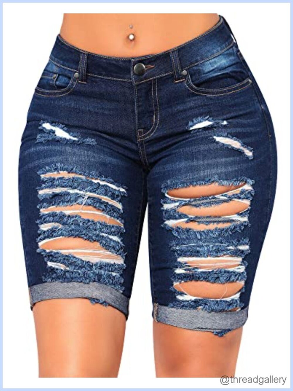 Women's Distressed Ripped Stretch Denim Jean Shorts Mid Rise Bermuda Summer